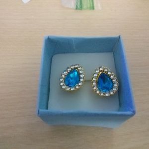 Blue Artificial Diamond Rhinestone Stud Earrings